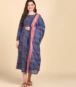 Women's Blue Printed Cotton Kurti With Foil Printed Dupatta Set