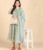 Women's Multicolor Printed Cotton Kurti With Foil Printed Dupatta Set