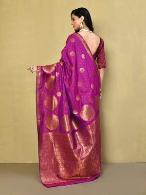 Elora silk blend banarasi woven designer saree for women (dusty purple) 4