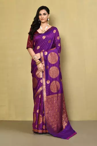 Elora silk blend banarasi woven designer saree for women (magenta)