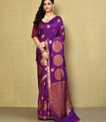 Elora silk blend banarasi woven designer saree for women (magenta)