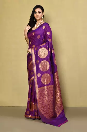 Elora silk blend banarasi woven designer saree for women (magenta)