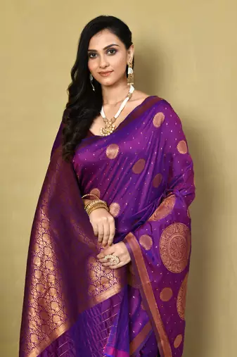 Elora silk blend banarasi woven designer saree for women (magenta)