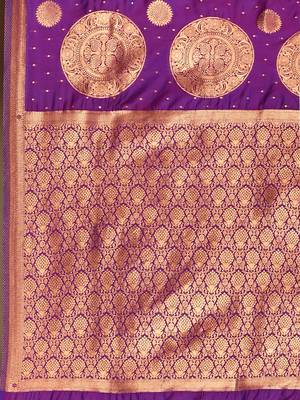 Elora silk blend banarasi woven designer saree for women (magenta) 5