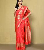 Elora silk blend banarasi woven designer saree for women (red)