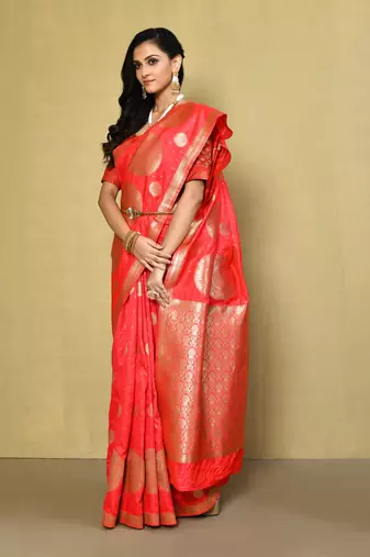 Elora silk blend banarasi woven designer saree for women (red)
