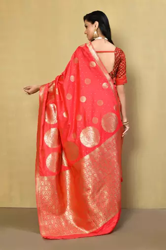 Elora silk blend banarasi woven designer saree for women (red)