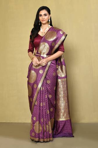 Elora silk blend banarasi woven designer saree for women (purple)