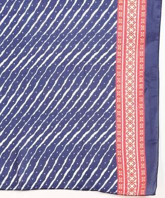 Women's Blue Printed Cotton Kurti With Foil Printed Dupatta Set 4
