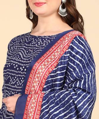 Women's Blue Printed Cotton Kurti With Foil Printed Dupatta Set 6