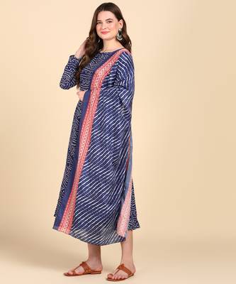 Women's Blue Printed Cotton Kurti With Foil Printed Dupatta Set 7