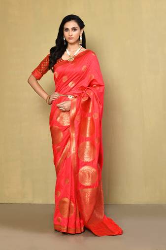 Elora silk blend banarasi woven designer saree for women (pink)