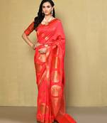 Elora silk blend banarasi woven designer saree for women (pink)