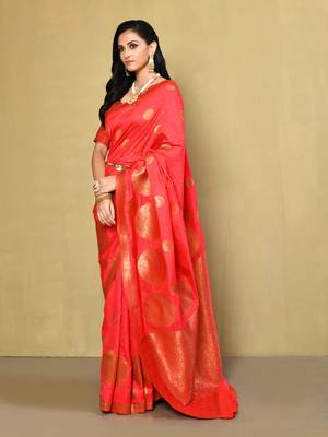 Elora silk blend banarasi woven designer saree for women (pink) 2
