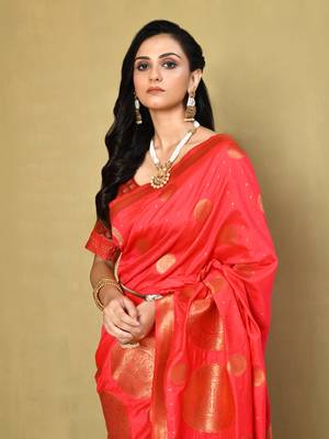 Elora silk blend banarasi woven designer saree for women (pink) 3