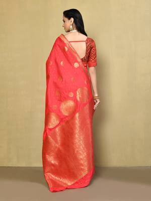 Elora silk blend banarasi woven designer saree for women (pink) 4