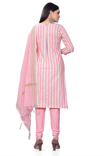 Kimisha women's pink cotton jacquard unstitched dress material