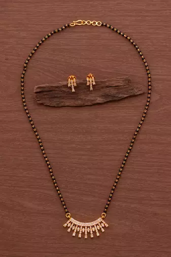  black beads single line mangalsutra 16" with matching earrings set one gram gold