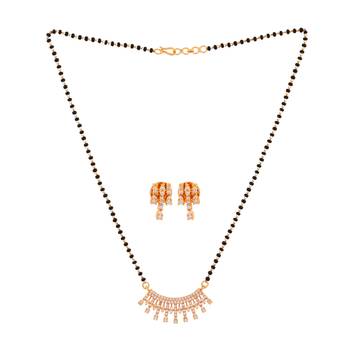  black beads single line mangalsutra 16" with matching earrings set one gram gold 3