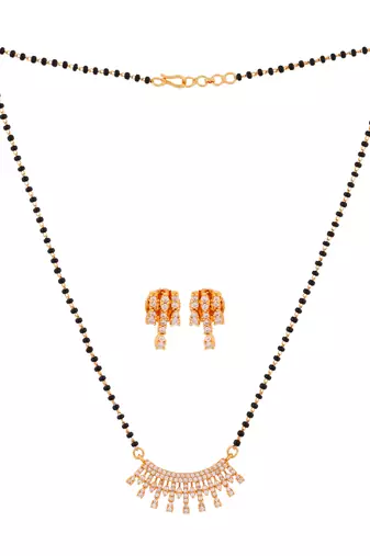  black beads single line mangalsutra 16" with matching earrings set one gram gold