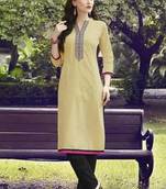 Yellow Pure Cotton Stitched Printed With Embroidery Kurti