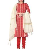 Kimisha women's red cotton jacquard unstitched dress material