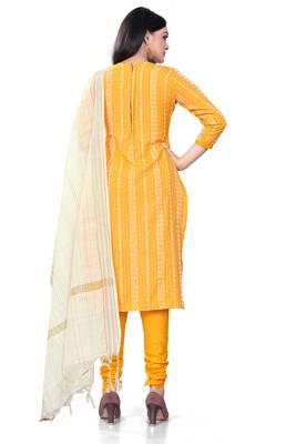 Kimisha women's yellow cotton jacquard unstitched dress material 1