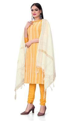 Kimisha women's yellow cotton jacquard unstitched dress material 4