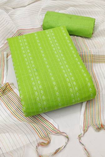 Women'S Parrot Green Cotton Jacquard Unstitched Dress Material