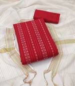 Kimisha women's red cotton jacquard unstitched dress material