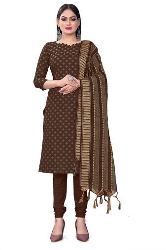 Brown Cotton Jacquard Unstitched Dress Material