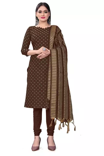 Brown Cotton Jacquard Unstitched Dress Material