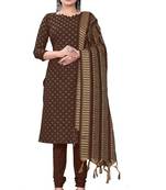 Brown Cotton Jacquard Unstitched Dress Material
