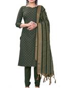 Dark Green Cotton Jacquard Unstitched Dress Material