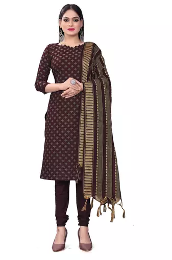 Wine Cotton Jacquard Unstitched Dress Material