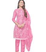 Baby Pink Organza silk blend Embroidered Unstitched Dress Material