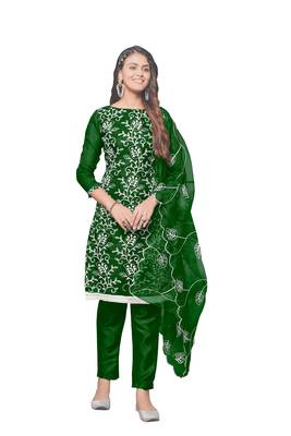 Green Organza silk blend Embroidered Unstitched Dress Material 1