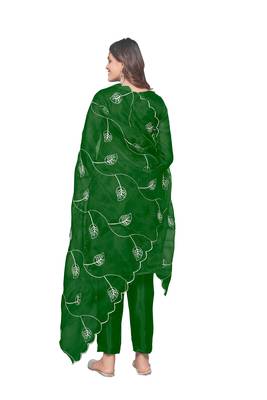 Green Organza silk blend Embroidered Unstitched Dress Material 2