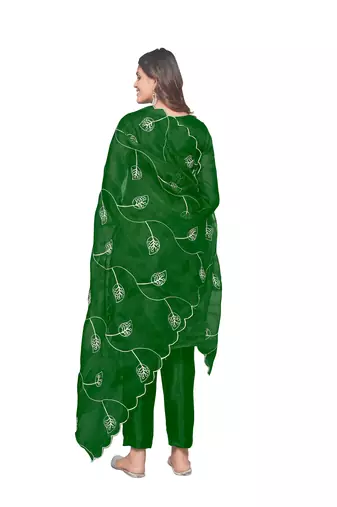 Green Organza silk blend Embroidered Unstitched Dress Material