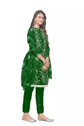 Green Organza silk blend Embroidered Unstitched Dress Material