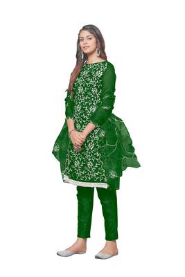Green Organza silk blend Embroidered Unstitched Dress Material 4