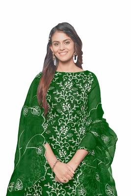 Green Organza silk blend Embroidered Unstitched Dress Material 5