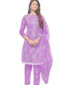 Lavender Organza silk blend Embroidered Unstitched Dress Material