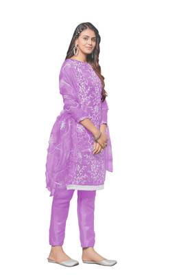 Lavender Organza silk blend Embroidered Unstitched Dress Material 3