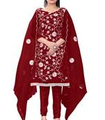 Maroon Organza silk blend Embroidered Unstitched Dress Material