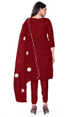Maroon Organza silk blend Embroidered Unstitched Dress Material 2