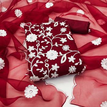 Maroon Organza silk blend Embroidered Unstitched Dress Material 1