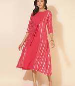 Janasya women's dark pink crepe foil printed a-line kurta