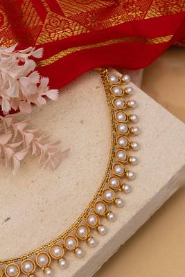 Gold Plated Stylish White Stone Studded Choker Necklace Jewellery Set 5