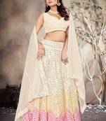Butter Cream Embroidered with Paper Mirror work Georgette Lehenga Choli with Dupatta